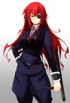  1girl baton eyepatch kichi8 long_hair looking_at_viewer maji_de_watashi_ni_koi_shinasai! margit_eberbach red_eyes redhead solo standing uniform 