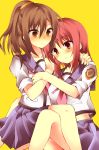  2girls absurdres angel_beats! brown_eyes brown_hair highres hisako_(angel_beats!) iwasawa kiminitokimeki long_hair multiple_girls ponytail red_eyes redhead school_uniform serafuku short_hair sleeves_rolled_up 