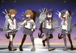  akatsuki_(kantai_collection) black_legwear blue_eyes brown_eyes brown_hair fang hair_ornament hairclip hat hibiki_(kantai_collection) highres ikazuchi_(kantai_collection) inazuma_(kantai_collection) kantai_collection long_hair multiple_girls open_mouth pantyhose personification school_uniform serafuku shikimi_kimitake short_hair silver_hair skirt smile thighhighs torpedo 