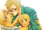  3boys axis_powers_hetalia blonde_hair blue_eyes eyebrows family finland_(hetalia) glasses male multiple_boys open_mouth sealand_(hetalia) short_hair smile sweden_(hetalia) violet_eyes 