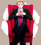  1boy blonde_hair blue_eyes couch formal jojo_no_kimyou_na_bouken kira_yoshikage necktie sitting solo suit z7a2048 