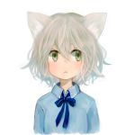  1girl :&lt; animal_ears blush bust cat_ears green_eyes mari_(milkuro) original short_hair silver_hair solo 
