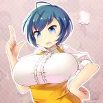  1girl ahoge blue_eyes blue_hair blueberry_(5959) breasts character_request hand_on_hip index_finger_raised large_breasts short_hair solo 