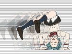  1girl blue_hair blush_stickers breakdance headstand mahou_shoujo_madoka_magica mahou_shoujo_madoka_magica_movie miki_sayaka panties pantyshot school_uniform short_hair solo striped striped_panties torinone underwear upside-down 