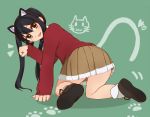  1girl all_fours animal_ears black_hair blush brown_eyes cat_ears fang k-on! long_hair nakano_azusa paw_pose solo twintails tyranu 