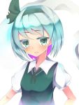  1girl green_eyes hair_tubes hitodama konpaku_youmu konpaku_youmu_(ghost) kururu_(koisi122) short_hair silver_hair solo touhou 