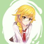  1girl blonde_hair braid glasses long_hair monogatari_(series) oshino_shinobu school_uniform solo themare yellow_eyes 