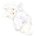  1girl animal_ears closed_eyes fetal_position fox_ears fox_tail long_hair lowres multiple_tails original simple_background sleeping tail tail_hug torinauta two_tails white_background white_hair 
