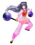  1girl chinese_clothes fighting_stance full_body long_hair pants purple_hair ranma_1/2 shampoo_(ranma_1/2) side_glance simple_background solo very_long_hair weapon white_background yumechigai 
