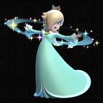  1girl 3d absurdres aqua_dress aqua_eyes blonde_hair crown dress earrings hair_over_one_eye highres jewelry official_art outstretched_arms pendant rosalina_(mario) smile solo sparkle spread_arms super_mario_3d_world super_mario_bros. 
