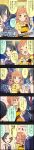  2girls 4koma black_hair brown_eyes character_name comic dress hayami_kanade highres idolmaster idolmaster_cinderella_girls komatsu_ibuki long_image multiple_girls official_art orange_hair producer_(idolmaster) short_hair tall_image translation_request twintails yellow_eyes 