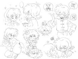  1boy 1girl anger_vein animal_on_head bad_food braid chibi chinese_clothes clenched_teeth closed_eyes closed_mouth commentary_request cookie flower flying_sweatdrops food gag grin hair_flower hair_ornament hand_on_own_hip highres holding holding_cookie holding_food ice_skates improvised_gag on_head open_mouth p-chan_(ranma_1/2) ranma_1/2 saotome_ranma saotome_ranma_(male) short_hair single_braid siyer skates smile speech_bubble squatting squiggle tangzhuang tape tape_gag teeth tendou_akane tongue tongue_out v-shaped_eyebrows 
