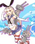  1girl :3 blonde_hair blue_eyes elbow_gloves gloves hairband kanabun kantai_collection long_hair navel open_mouth personification rensouhou-chan shimakaze_(kantai_collection) skirt solo striped striped_legwear thighhighs white_gloves 