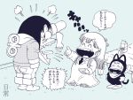  2girls cat comic dr._slump labcoat monochrome multiple_girls nichijou parody professor_shinonome sakamoto_(nichijou) shinonome_nano style_parody tears translation_request wagashiwagashi winding_key 