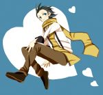  1boy black_hair blue_eyes heart male mochizuki_ryouji persona persona_3 scarf simple_background smile solo suspenders 