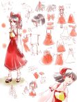  1girl alternate_hairstyle ascot black_hair bow character_sheet chibi collar detached_sleeves from_behind gohei hair_bow hair_tubes hakurei_reimu high_ponytail lips masamune_(eight5050) multiple_views okobo payot red_eyes side_view touhou translation_request 
