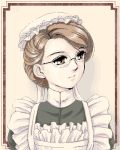  1girl apron brown_eyes brown_hair emma frame glasses hair_up looking_away lowres maid_headdress oekaki rinko-p solo victorian_romance_emma 