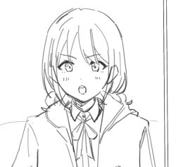  1girl blush commentary_request girls_band_cry greyscale indoors iseri_nina jacket monochrome nanami_(nunnun_0410) open_mouth short_hair sketch solo upper_body 