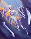  1girl ahoge blazblue bodysuit mecha_musume nu-13 silver_hair weapon 