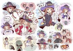  6+girls agnes_tachyon_(umamusume) animal_ears biko_pegasus_(umamusume) black_hat blue_eyes braid braided_hair_rings brown_hair character_request commentary_request crying daiwa_scarlet_(umamusume) female_trainer_(umamusume) glasses green_hat grey_hair grin hair_rings hat highres holding holding_wand horse_ears horse_girl horse_tail kawakami_princess_(umamusume) kitasan_black_(umamusume) long_hair looking_at_viewer mayano_top_gun_(umamusume) mejiro_dober_(umamusume) multiple_girls multiple_views nishino_flower_(umamusume) nueco orange_eyes orange_hair red_eyes satono_diamond_(umamusume) smile sparkle sweep_tosho_(platanus_witch)_(umamusume) sweep_tosho_(umamusume) tail tracen_training_uniform trainer_(umamusume) translation_request umamusume violet_eyes vodka_(umamusume) wand witch_hat zenno_rob_roy_(heroic_author)_(umamusume) zenno_rob_roy_(umamusume) 