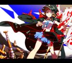  1girl banner baseball_bat bowl_cut brown_eyes brown_hair clenched_hand crescent hat jacket kill_la_kill letterboxed mankanshoku_mako nail nail_bat reirou_(re16ko89) sky solo spikes spoilers 