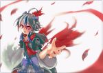  1girl ahoge blue_hair highres hzl multicolored_hair necktie red_eyes red_nails red_wings silver_hair solo tokiko_(touhou) touhou two-tone_hair wings 