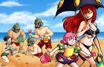  3girls 4boys adam_kapowski beach bikini black_egrets breasts bucket buried cleavage dani_grew flotation_aid gas_mask glasses hair_bun hair_over_one_eye helmet hungern_(skullgirls) innertube kneeling krieg_(skullgirls) lips long_hair molly_(skullgirls) multiple_boys multiple_girls no_hat ocean one-piece_swimsuit pink_eyes pink_hair redhead round_glasses shorts siblings side-tie_bikini sisters skullgirls smile spade sunglasses swimsuit umbrella umbrella_(skullgirls) 