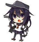  akatsuki_(kantai_collection) black_legwear chibi hat kantai_collection long_hair open_mouth pantyhose personification purple_hair rubii school_uniform serafuku skirt violet_eyes 