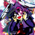  1girl animal_ears blazer crazy_eyes hands_on_own_face hzl necktie purple_hair rabbit_ears red_eyes reisen_udongein_inaba solo touhou 
