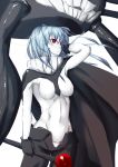  1girl bodysuit cape gloves highres kantai_collection long_hair monster niwatazumi pale_skin personification red_eyes shinkaisei-kan silver_hair solo staff wo-class_aircraft_carrier 