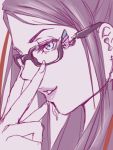  1girl adjusting_glasses bayonetta bayonetta_(character) blue_eyes glasses lips lowres solo yajou_hirarin 