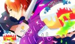  1boy birthday cake fate/zero fate_(series) food jacket orange_eyes orange_hair purple_jacket solo takagawa 