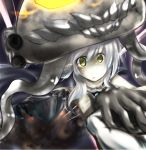  1girl black_gloves bodysuit gloves kantai_collection long_hair personification silver_hair solo teeth tentacles wo-class_aircraft_carrier yellow_eyes 