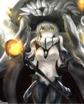  1girl black_gloves bodysuit gloves kantai_collection long_hair personification silver_hair solo staff teeth tentacles wo-class_aircraft_carrier yellow_eyes 