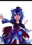  1girl blue_hair hzl multicolored_hair open_mouth red_eyes red_wings silver_hair solo tokiko_(touhou) touhou two-tone_hair wings 