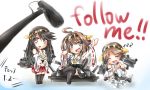  3girls ahoge bare_shoulders brown_hair cup detached_sleeves drooling hair_ornament hairband haruna_(kantai_collection) headgear hiei_(kantai_collection) japanese_clothes kantai_collection kongou_(kantai_collection) long_hair multiple_girls nontraditional_miko personification pouring short_hair skirt teacup thigh-highs translated 