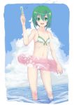  1girl antennae bikini green_eyes green_hair highres shiro-inu solo swim_ring swimsuit touhou water_gun wrist_cuffs 