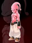  41_(taskmaster41) baggy_pants bald black_sclera bracer dragon_ball dragon_ball_z frown majin_buu muscle navel pink_skin red_eyes shirtless solo zoom_layer 