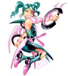  1girl bad_id blue_hair eyepatch humanization magical_girl personification simple_background solo transformers twintails whirl 