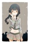  1girl :/ bandages black_hair blush braid crying crying_with_eyes_open hami_(lvct) kantai_collection kitakami_(kantai_collection) long_sleeves midriff navel pleated_skirt school_uniform serafuku skirt solo tears yellow_eyes 