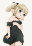  1girl :q blonde_hair blue_eyes choker dress feral_lemma final_fantasy final_fantasy_xiv lalafell off_shoulder pointy_ears solo tongue twintails 
