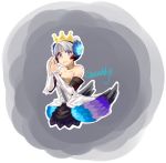  1girl bare_shoulders bracer character_name choker cropped_legs crown detached_sleeves drawfag feathers grey_eyes gwendolyn odin_sphere short_hair silver_hair solo 
