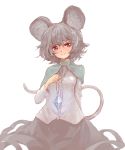  1girl animal_ears capelet crystal grey_hair highres jewelry ma_nyan_(nyao_mao_nyao) mouse_ears mouse_tail nail_polish nazrin pendant red_eyes smile tail touhou 