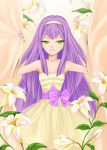  1girl bow dress flower green_eyes halilmyo inazuma_eleven_(series) inazuma_eleven_go inazuma_eleven_go_chrono_stone long_hair looking_at_viewer meia no_pupils parted_lips purple_hair solo very_long_hair 
