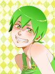  1girl foo_fighters green_eyes green_hair grin jojo_no_kimyou_na_bouken overalls rinnsei53 short_hair smile solo 