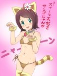  1girl animal_ears bikini cat_ears food fruit gaist_crusher meow_(nekodenki) paw_pose sakura_sango scrunchie strawberry swimsuit tail thigh-highs 