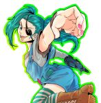  1girl blue_hair eyepatch gun humanization personification simple_background solo striped_legwear thighhighs transformers twintails weapon whirl 