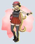  1girl bag black_legwear blonde_hair breasts cosplay habatakuhituji hair_over_one_eye hat long_hair pokemon pokemon_(game) pokemon_dppt pokemon_xy serena_(pokemon)_(cosplay) shirona_(pokemon) skirt solo sunglasses sunglasses_on_head thigh-highs violet_eyes 