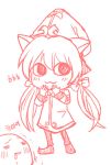  :3 alternate_hairstyle animal_ears blush drooling green_dew korean league_of_legends lulu_(league_of_legends) monochrome sketch smile translation_request twintails yordle 