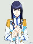  1girl black_hair blue_eyes epaulettes hair_ornament hairclip highres junketsu kill_la_kill kiryuuin_satsuki long_hair okuya00 serious solo sword weapon 